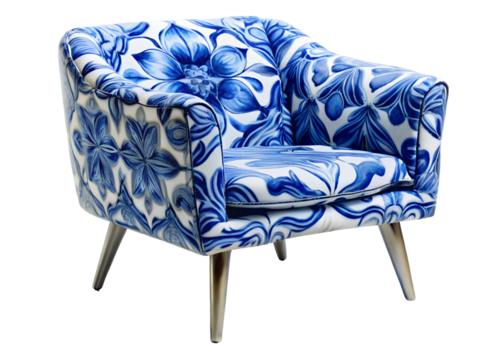blue and white abstract design ceramic chair png image on transparent background