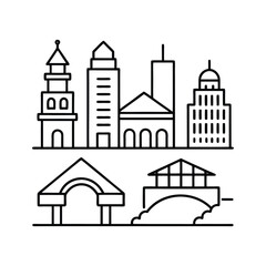 Fototapeta premium Modern city skyline with bridges and buildings in a clean line art style