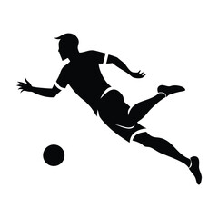 Silhouette of a soccer player diving for the ball