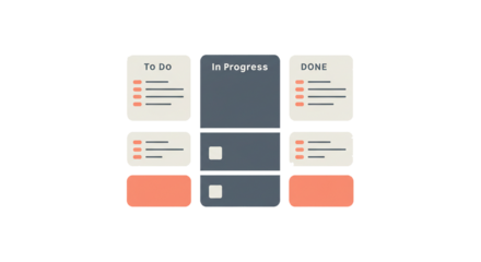 Task management workflow board project management to do in progress done organization productivity on transparent background