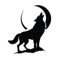 Obraz premium Silhouette of a wolf howling at a crescent moon