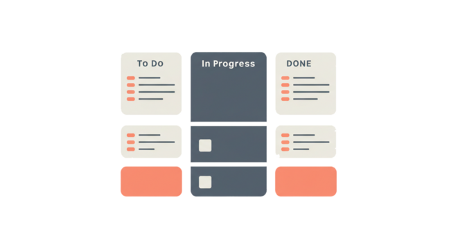 Task management workflow board project management to do in progress done organization productivity on transparent background