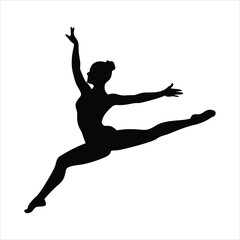 Silhouette of a graceful ballerina performing a split leap