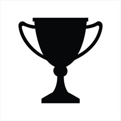 Simple black silhouette of a trophy cup on a white background