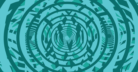 Abstract teal and teal-green concentric circles with intricate geometric patterns.