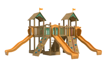 Enchanted Playhouse: Kids' Wooden Playground Equipment on white background