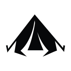 Abstract black geometric shape resembling a stylized tent or mountain peak