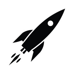 Simple black rocket ship icon launching upward
