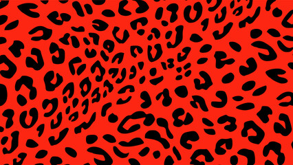 Red and black leopard skin texture. Animal print background. Luxury wallpaper.