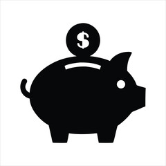 Black silhouette of a piggy bank with a coin in the slot