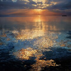 Serene Sunset Over Calm Waters Reflecting Colorful Sky Patterns