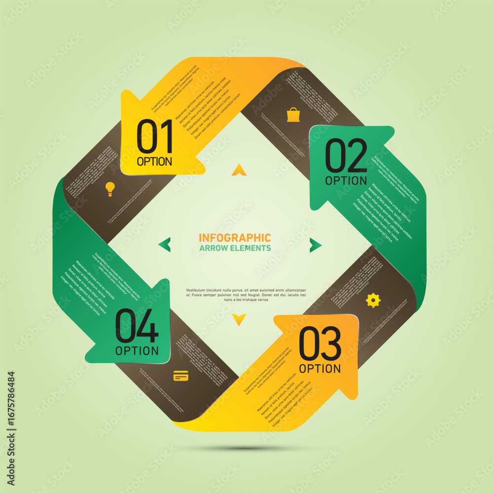 Poster circular infographic with four numbered steps and arrows in a modern abstract design