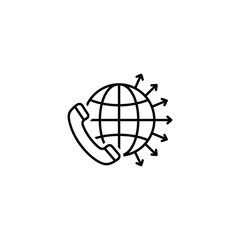 Vector art of global communication icon with phone receiver and arrows