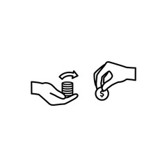 Vector art of hands exchanging coins in line art style