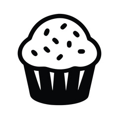 Simple black and white icon of a muffin with sprinkles