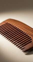 Detailed Close-Up of a Wooden Comb with Natural Grain and Texture