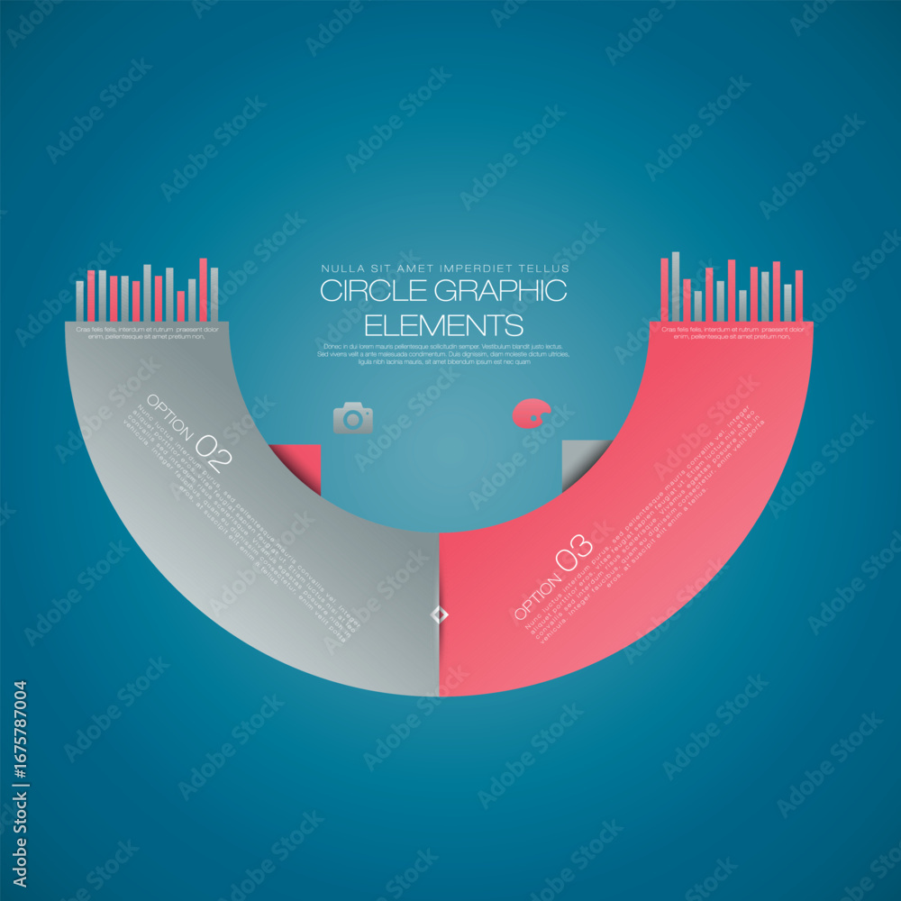 Aufkleber circular infographic with two segments and data visualization elements on a blue background