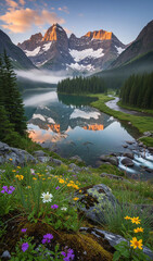 mountain lake in the morning