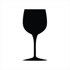 Simple black silhouette of a wine glass on a white background