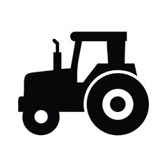 Simple black silhouette of a modern tractor on a white background