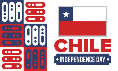 Fototapeta premium Chile Independence Day. Happy national holiday Fiestas Patrias. Freedom day. Celebrate annual in September 18. Chile flag. Patriotic chilean design. Poster, card, banner, template, background. Vector
