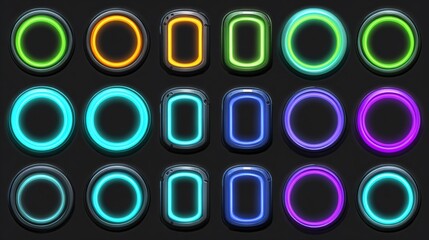 Colorful Neon Letter and Number Signs Brightly Lit on Black Background