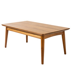 A single wooden coffee table isolated on a transparent background