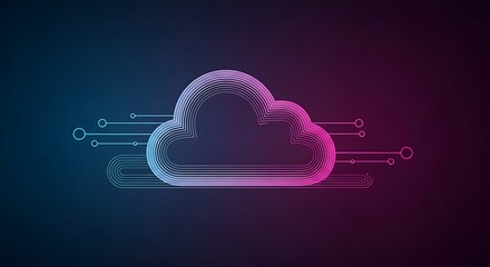 Digital Cloud Connectivity Flowing Lines and Modern Network Abstraction on a Dark Blue to Pink Gradient Background Data