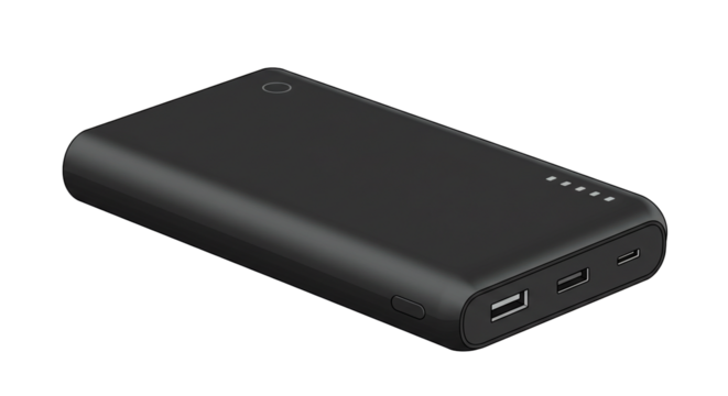 Portable charger power bank external battery pack usb charging device mobile phone accessory electronics on transparent background