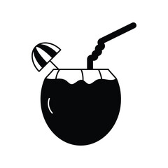 Coconut Drink glyph outline icon with white background vector stock illustration