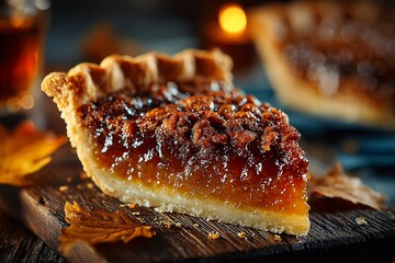 Delicious pecan pie slice photo