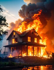 A house ablaze in a dramatic fire