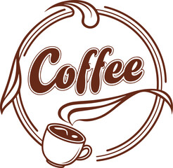Vector art of coffee logo with cup and steam in a circle