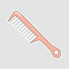 Hair Comb Vector Sticker. A minimalist vector illustration of a pink hair comb with both fine and wide teeth. Perfect for themes related to hair care, beauty, styling, and personal grooming