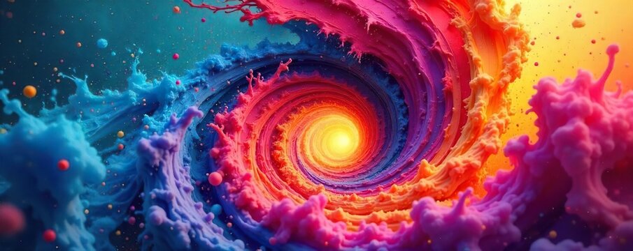A vibrant, swirling vortex of colorful paint representing the chaotic and transformative nature of revolutionary change in life ,  dynamic,  breaking