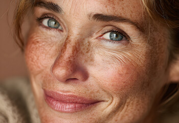 Obraz premium Gorgeous mid aged mature woman looking at camera andsmiling. Healthy face skincare beauty