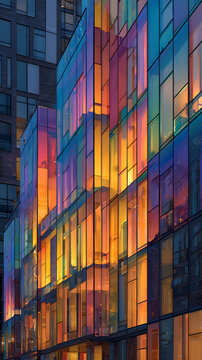 Vibrant Gradient Glass Facade and Reflections modernarchitecture building facae glass windows colorful rflection vibrant gradient bstract design light and sadow sunlight effect urbanenvironment