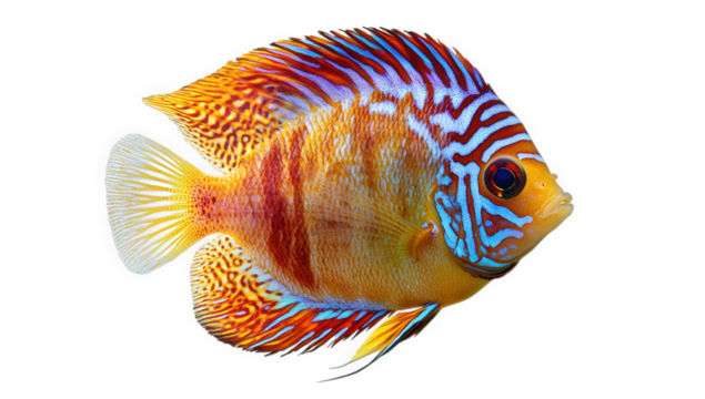 Close up of a colorful discus fish isolated on transparent background