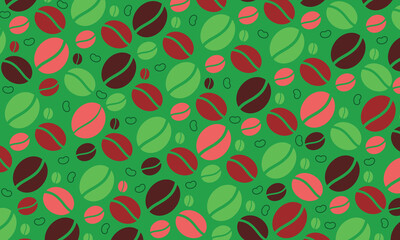 Pattern with coffee theme in bean minimalistic style. Print with abstract shapes. Illustration for cover design, food package, menu, background, café wall, coffee shop, banners.