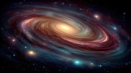 Obraz premium Stunning Swirling Galaxy with Bright Core and Colorful Nebulae
