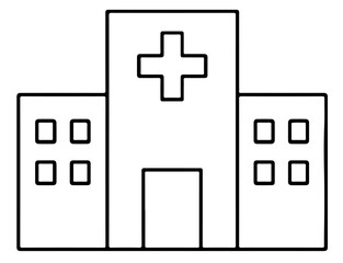 Fototapeta premium Hospital outline building with cross symbol, medical line art