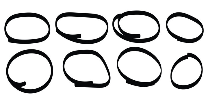 Hand drawn circle line sketch set. Black pen hand drawn doodle grunge circle highlights. Hand drawning circle line sketch set.