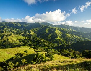 Naklejka premium Lush mountain landscape under a vibrant sky