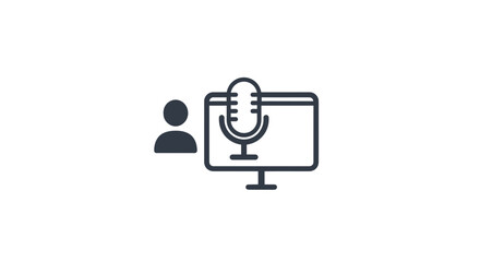 Online podcast audio recording studio microphone computer person vector illustration icon graphic design on transparent background