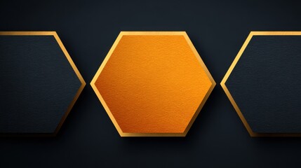Geometric Elegance in Gold and Onyx: A sophisticated geometric composition, featuring a central hexagonal element shimmering with gold, set against a deep onyx background.