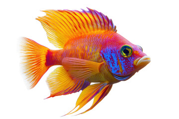 Colorful tropical fish swimming in aquarium isolated on transparent background