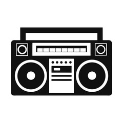 Retro boombox silhouette with large speakers and cassette deck