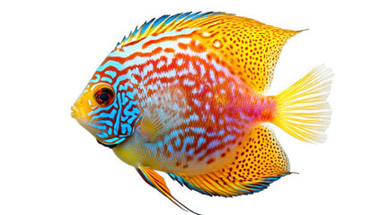 Fototapeta premium Colorful discus fish swimming gracefully isolated on transparent background in studio shot
