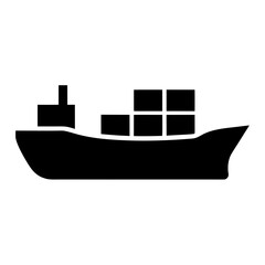 Cargo ship silhouette with stacked containers and mast silhouette
