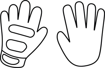 Goalkeeper gloves vector illustration, front and back view, technical flat sketch, sports accessory design, outline drawing for apparel templates